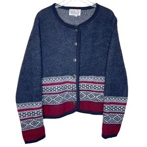 VINTAGE Tally Ho 100% Wool Fair Isle Cardigan Sweater Women's Large